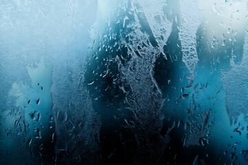 Poster - Abstract blue condensation on glass.
