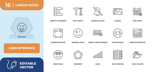 Poster - outline icons set - user interface concept. insolent, object alignment and more.