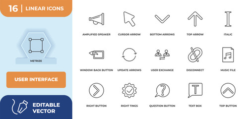 Poster - outline icons set - user interface concept. metrize, amplified speaker and more.