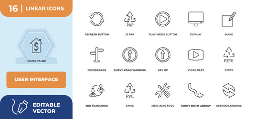 Poster - outline icons set - user interface concept. house value, refresh button and more.