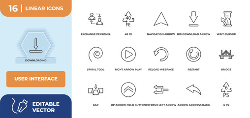 Poster - outline icons set - user interface concept. downloading, exchange personel and more.