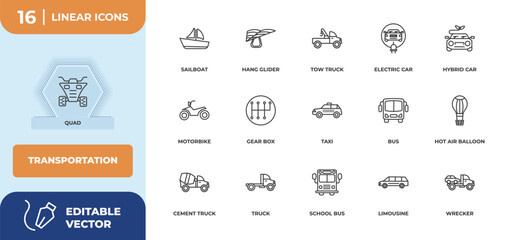 Poster - outline icons set - transportation concept. quad, sailboat and more.
