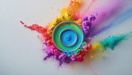 Wall Mural - ring circle featuring a blank space surrounded by a vibrant explosion of rainbow paint powder. beaut