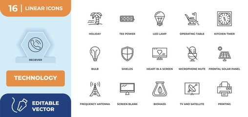 Poster - outline icons set - technology concept. reciever, holiday and more.