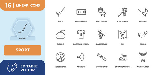Poster - outline icons set - sport concept. hockey, golf and more.
