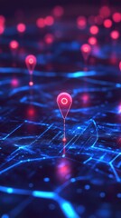 Poster - Digital map with glowing location pins in a tech landscape