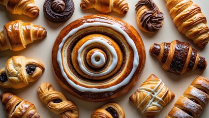 Poster - assorted freshly baked pastries, overhead view