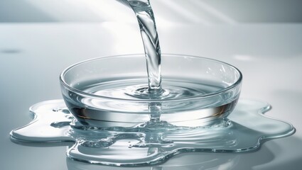 Poster - A Petri dish is spilled with water or liquid. Waves, lab, reaction.