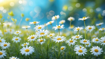 Wall Mural - Charming chamomile flowers in a meadow.