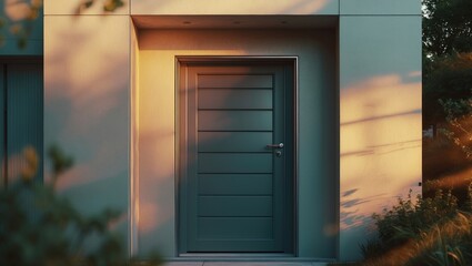 Poster - Modern grey aluminum portal of a closed garden door at a house.