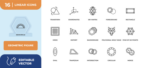Poster - outline icons set - geometric figure concept. semicircle, transform and more.
