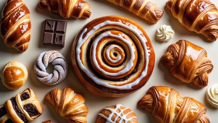 Poster - freshly baked assorted pastries, overhead view