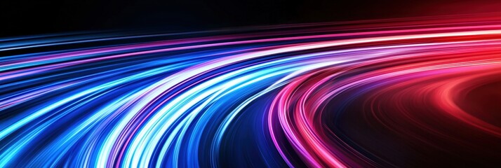 Poster - A vibrant blend of blue and red light trails on a dark background, creating a dynamic, futuristic atmosphere.