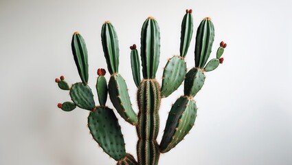 Poster - Beautiful large green cactus on a white background.