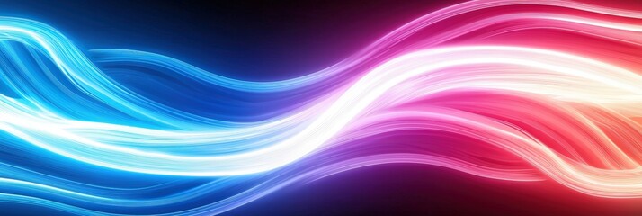 Poster - A vibrant image featuring glowing waves in blue, pink, and white against a dark background, creating a dynamic and colorful visual effect.