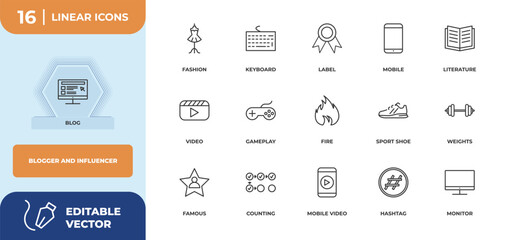 Poster - outline icons set - blogger and influencer concept. blog, fashion and more.