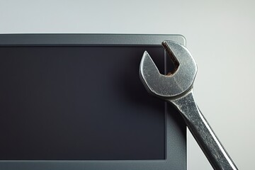 Aufkleber - Computer repair icon with wrench and nut overlay and space for text design suitable for service advertisements and technical support communications