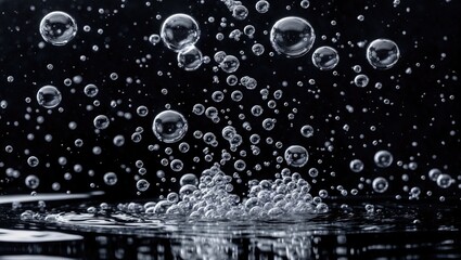 Poster - Air bubbles in the water, against a black background. The water is starting to boil.