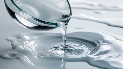 Poster - A Petri dish is empty and being poured out with spilled water or liquid. Waves, lab, reaction.