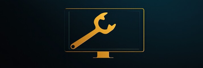 Aufkleber - Monitor icon featuring a wrench and nut overlay representing computer repair and maintenance with space for text positioned according to design principles