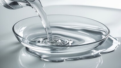 Poster - An empty Petri dish being poured with spilled water or liquid. Waves, lab, reaction.
