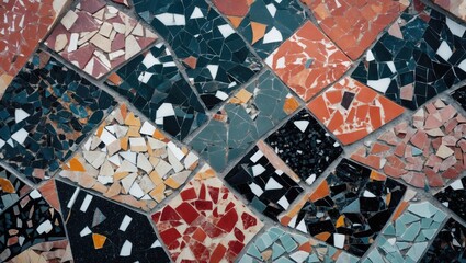 Poster - Marble chip material composes terrazzo. Terrazzo marble looks like pavement and ancient mosaics. Designs for ceramic and polished black stone floor and wall tiles.