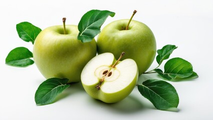 Poster - Ripe green apples on a white background, isolated.