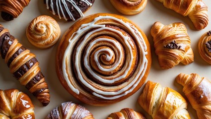 Poster - assorted freshly baked pastries, overhead view
