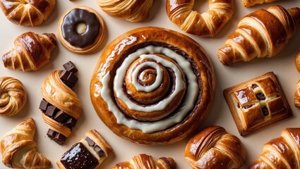 Poster - assorted freshly baked pastries from a bird's-eye view