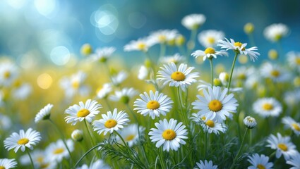 Wall Mural - Lovely chamomile flowers in a meadow.