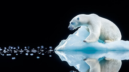 Wall Mural - polar bear balancing on a small iceberg, symbolizing the effects of global warming and climate chang