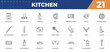 © IconArt - outline icons set - kitchen concept. recipe book, extractor hood and more.