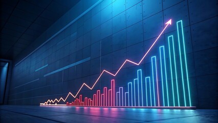 Poster - Neon growth chart on a futuristic wall.