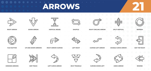 Poster - outline icons set - arrows concept. right arrow, down arrow and more.