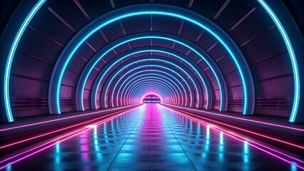 Poster - Neon tunnel, glowing arches, vibrant colors