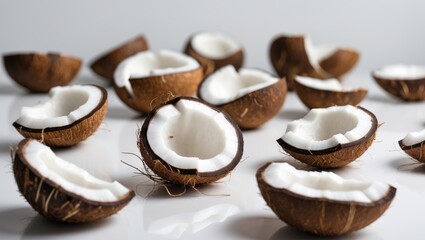 Poster - Falling coconut, set against a white background, featuring full depth of field and selective focus.