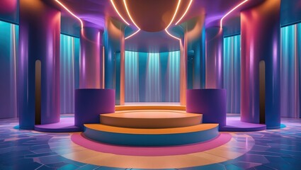 Poster - Modern two-tone cylindrical steps pedestal podium.