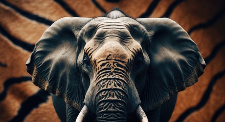 Aufkleber - Elephant with tiger skin in the background. Concept of being different and mindset change. This is a rendered photo.