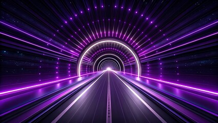 Poster - Neon purple tunnel road, futuristic background