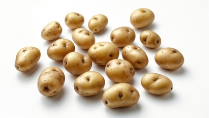 Poster - Falling potatoes, placed against a white background.