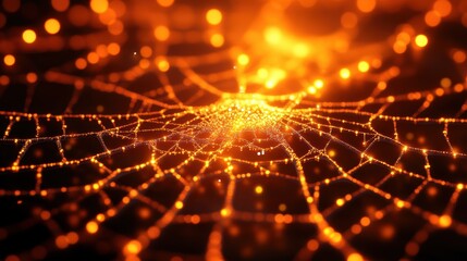 Wall Mural - Beautiful spider web in wild field with dew in morning in Spring.