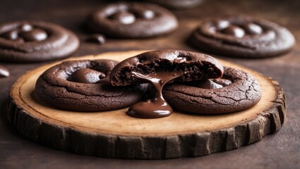 Aufkleber - Delicious cookies featuring gooey melted chocolate inside, ideal for dessert enthusiasts. A tempting delight for any occasion, highlighting the rich, indulgent texture.