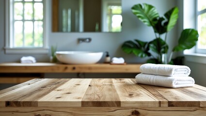 Aufkleber - Empty tabletop for product presentation with blurred background interior.