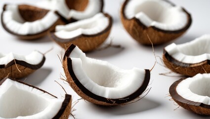 Poster - Falling coconut, isolated on a white backdrop, complete depth of field, selective focus.