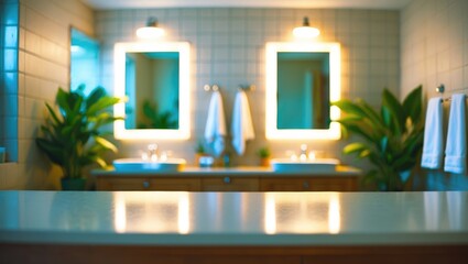 Poster - Countertop without items and a blurred background, for design and decoration concepts.