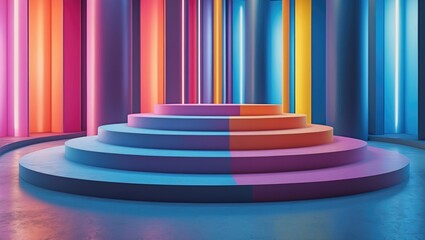 Poster - Modern two-tone cylindrical steps podium pedestal.