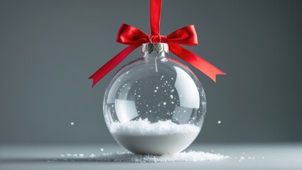 Aufkleber - Transparent christmas ball hanging over a gray background with copy space.