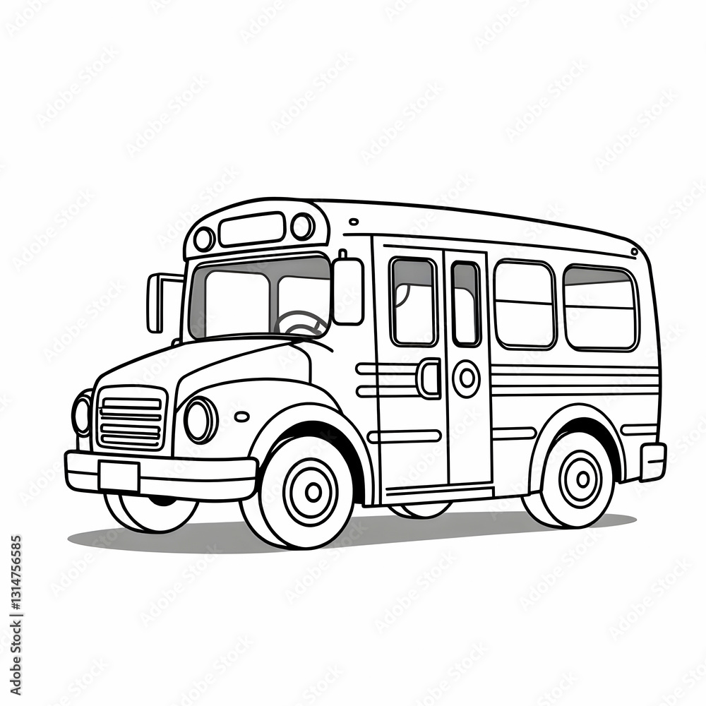 School Bus Cartoon Black and White Line Drawing Cute Outline ...