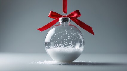 Aufkleber - Transparent Christmas ball hanging against a gray background with empty space for text.