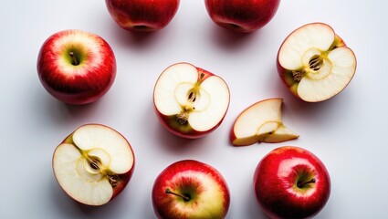 Aufkleber - Falling slices of red apple isolated against a white background.
